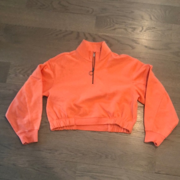 Abound Tops - Orange cropped half zip